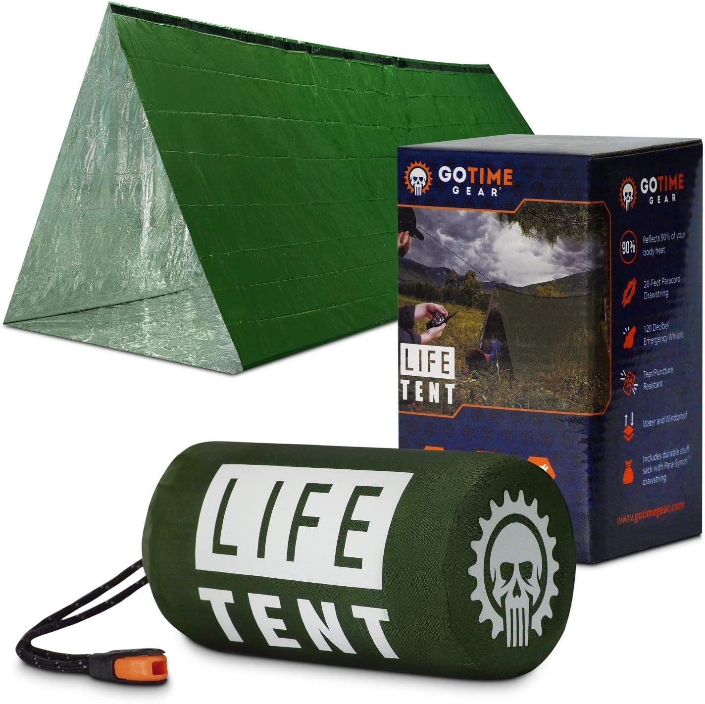 Go Time Gear Life Tent Emergency Survival Shelter – 2 Person Emergency Tent – Use As Survival Tent, Emergency Shelter, Tube Tent, Survival Tarp - Includes Survival Whistle & Paracord