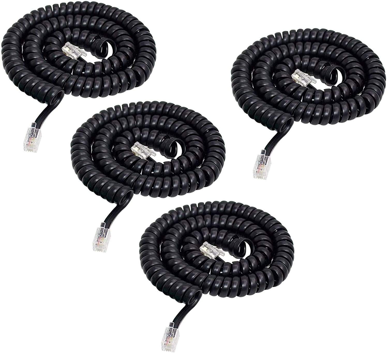 SHONCO Telephone Handset Cable Cord, 4 Pack 6Ft Modular Coiled Landline Telephone Handset Cord RJ9 (Black)