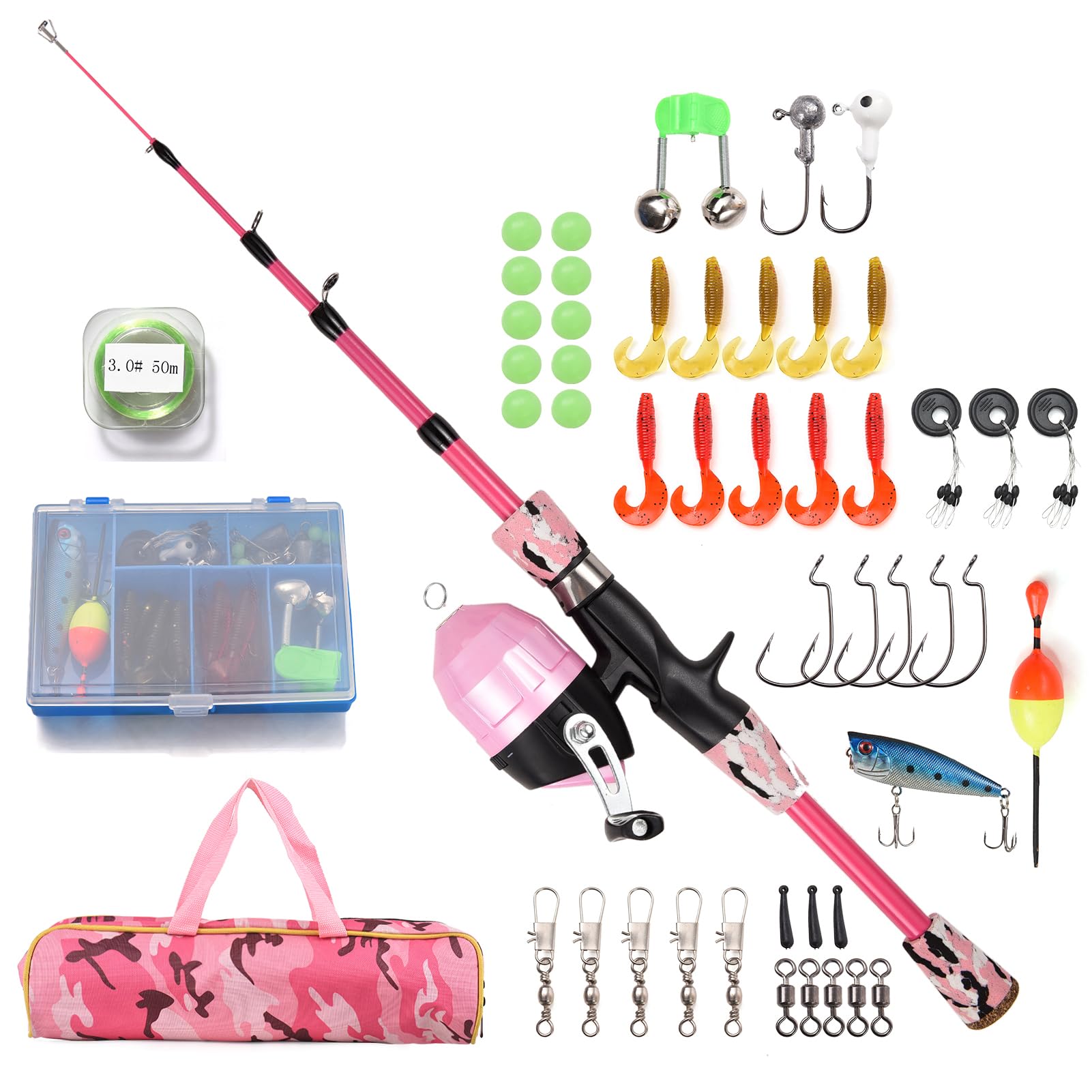 doorslay Kids Fishing Rod and Reel Combo Full Kit 1.2m/1.5m Telescopic Kids Fishing Pole with Spincast Reel and Hooks Lures Swivels Carry Bag, Fishing Pole Fishing Gear for Kids Boys Girls