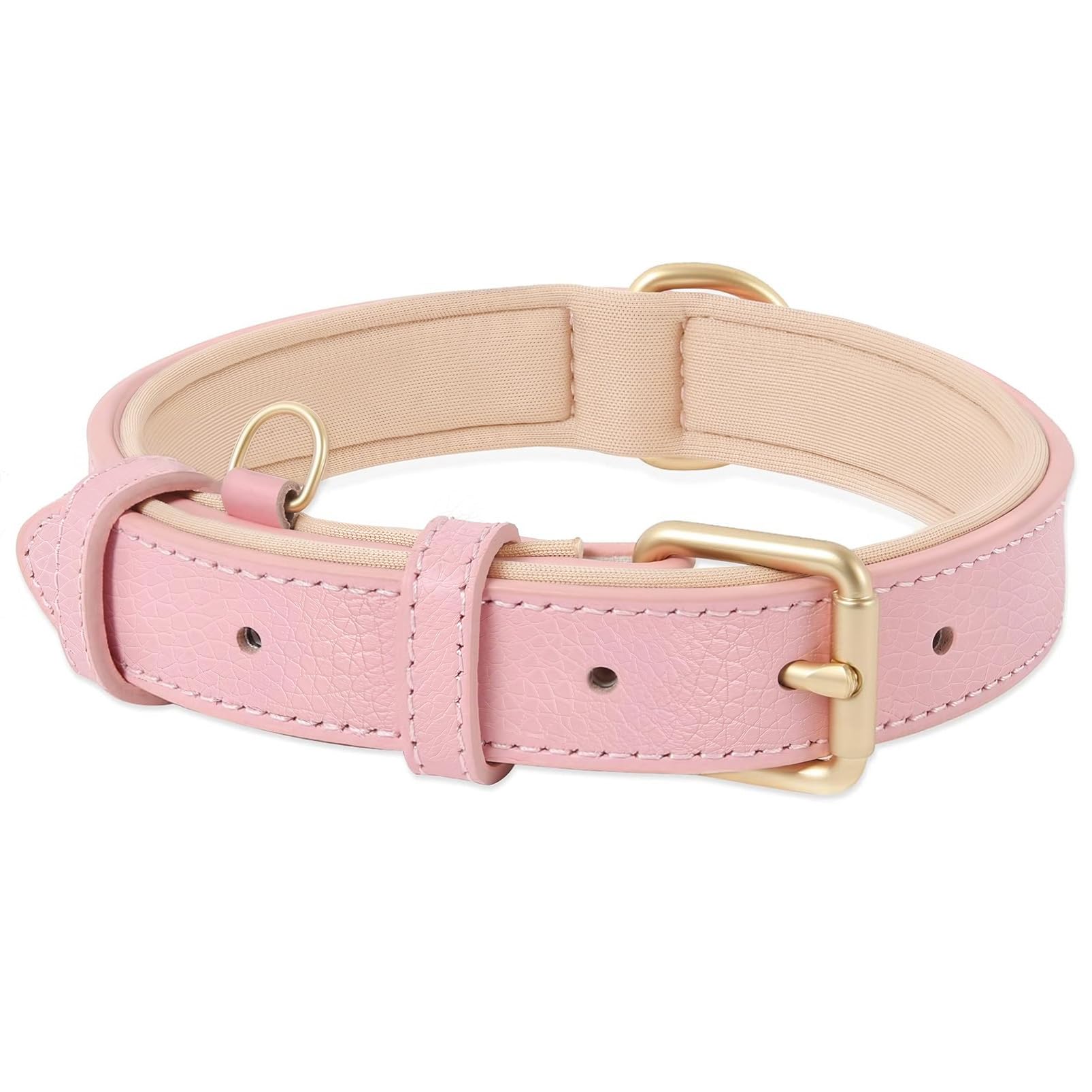 HEELE Soft Leather Dog Collar Medium Dogs Breathable Padded with D Ring, Adjustable Classic Dog Pet Collar, Pink, M