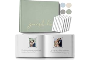 BVSSX Wedding Guest Book with Table Sign and 216 Photo Corners Stickers, Linen Polaroid Guest Book for Wedding，Baby Shower - 100 Blank Pages Guestbook for Sign in and Photos- Sage 8”x10”