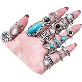17IF Vintage Silver Knuckle Rings Set for Women Men, Chunky Boho Rings | Aesthetic Snake Grunge Stackable Gothic Ring Adjustable Y2K Punk Bulky Finger Alt of Rings, Stacking Flower Midi Ring Pack