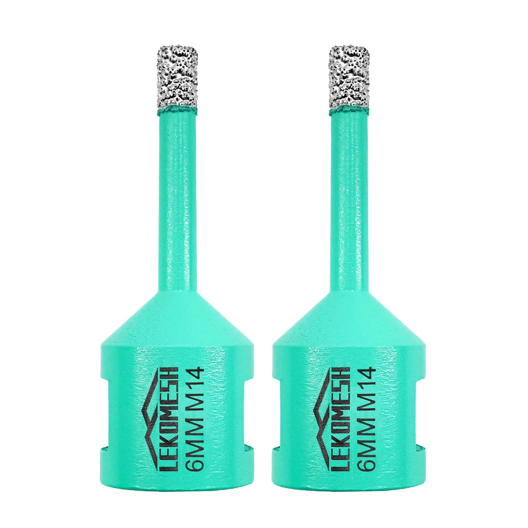 LEKOMESH Diamond Core Drill Bits 2pc - 6MM Hole Saw for Porcelain Ceramic Tile Marble Granite Stone Quartz - M14 Thread for Angle Grinder - Vacuum Brazed - Mint Green — image 1
