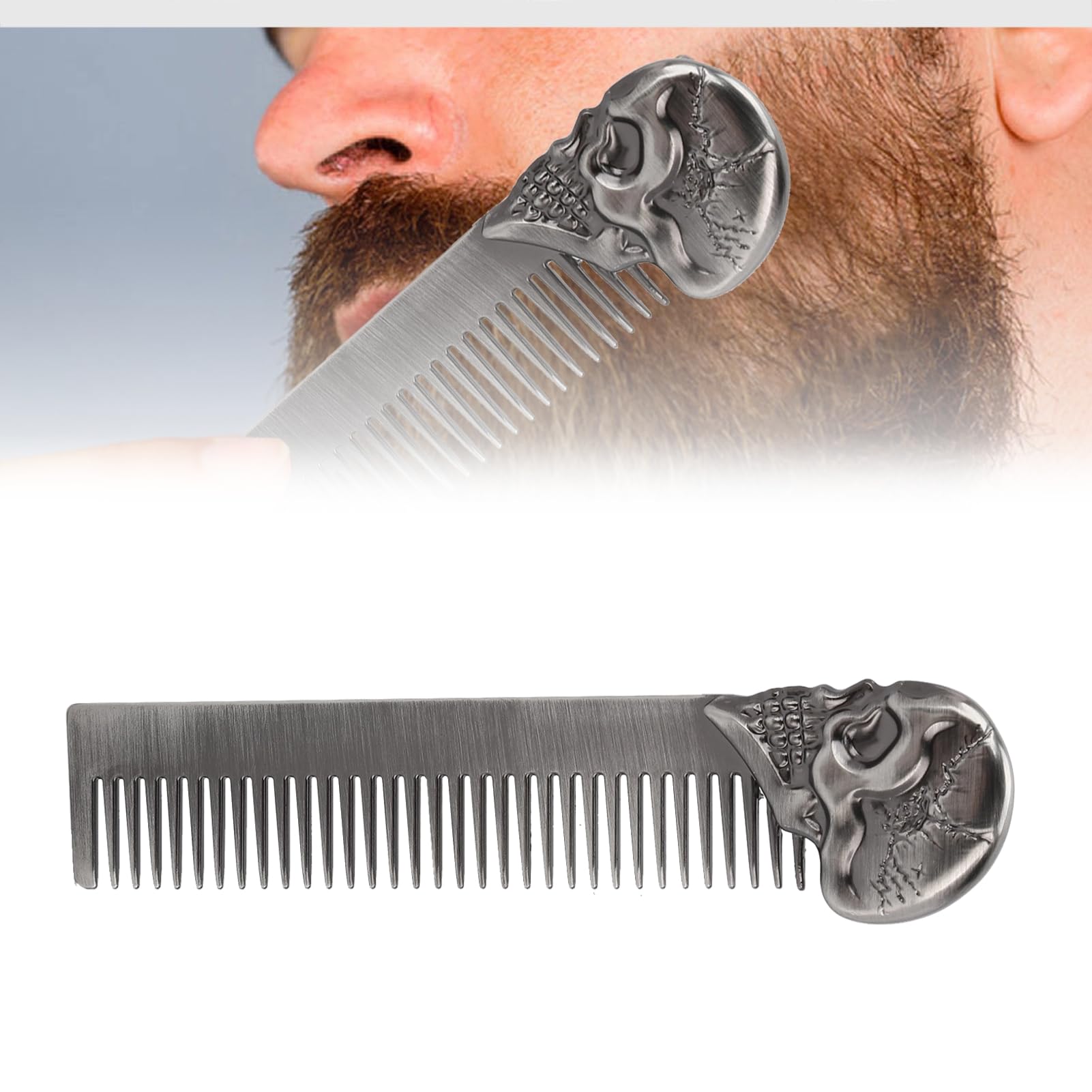 Hair Comb,Oil Hair Styling Spring Comb Pocket Beard Comb Zinc Alloy Skull Pattern Hair Brush for Men, Use for Head Hair or Beard Portable Hair Styling Tool for Home Salon(silver)