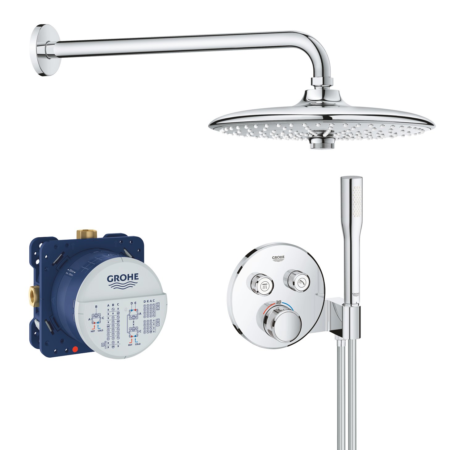Grohe 34744000 Grohtherm SmartControl Shower Set, Chrome, Duschsystem mit Thermostat (2 Ventile-große Kopfbrause)