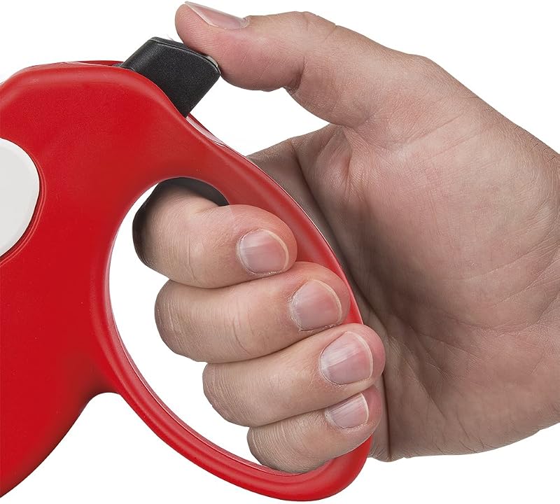 Guinzaglio per Cani Allungabile AMIGO MEDIUM, Guinzaglio per Cani Taglia Media fino a 25 Kg. Cordino max 5 m. Unico Pulsante per Blocco e Rilascio, Rosso, Cover Bianca
