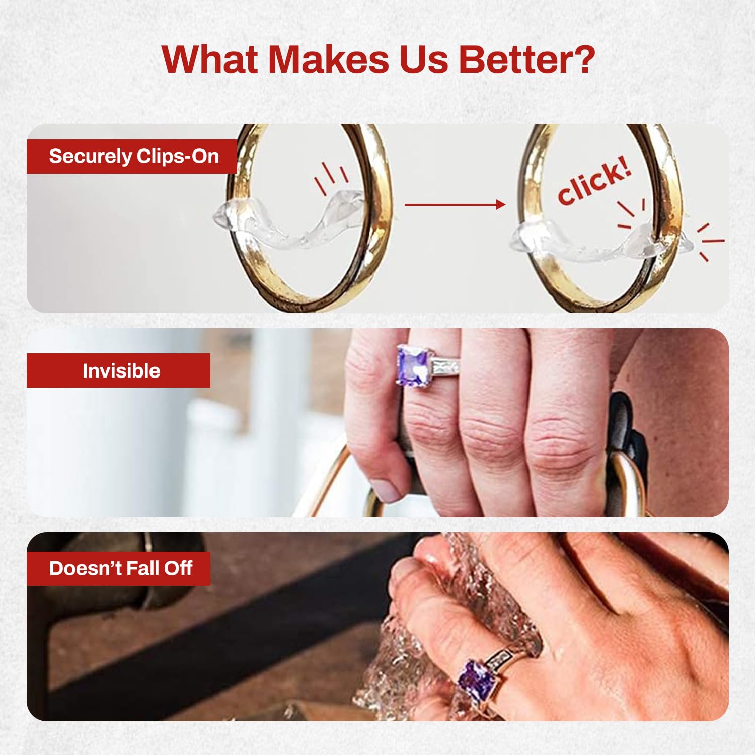 Chrome Cherry Ringo, Invisible Ring Size Adjuster for Loose Rings with 6 Sizes, Clear Ring Band Sizer Guard