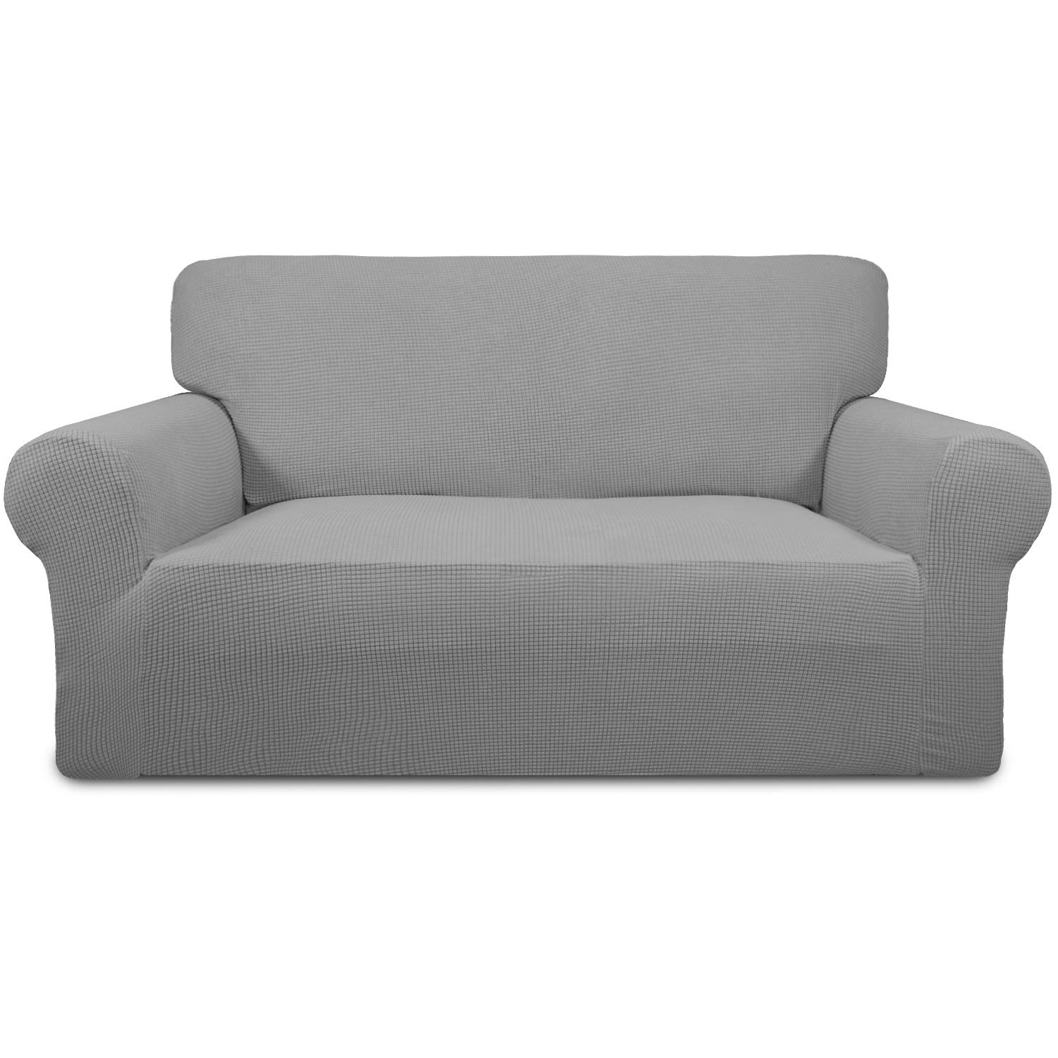 Easy-Going Stretch Sofa Slipcover 1-Piece Sofa Cover Furniture Protector Couch Soft with Elastic Bottom Anti-Slip Foam Kids, Spandex Jacquard Fabric Small Checks(loveseat,Light Gray)