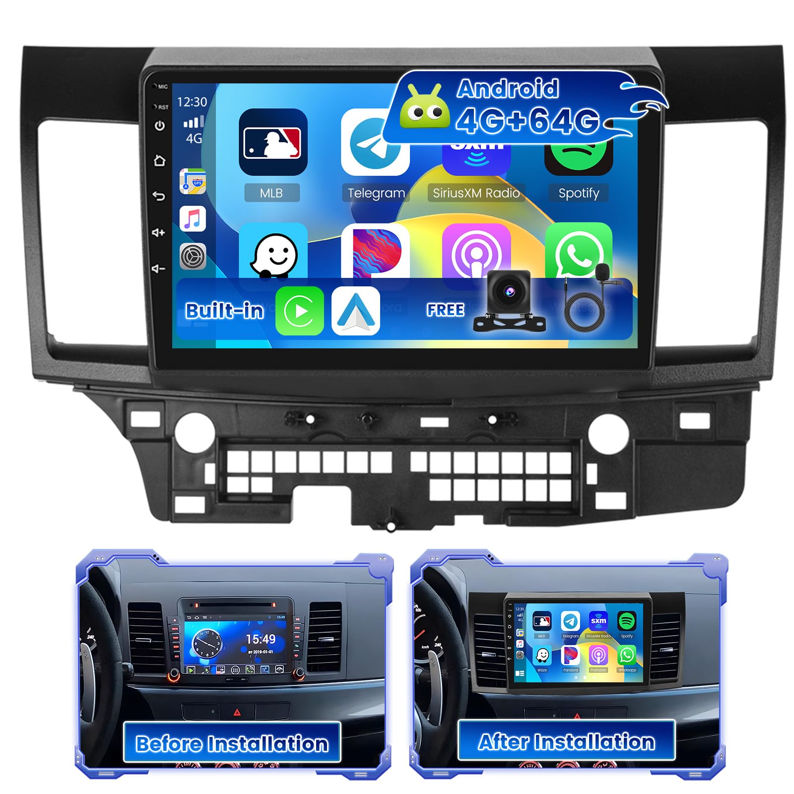 Photo 1 of [DSP 4+64G] Android 15 Car Stereo for Mitsubishi Lancer 2008-2017(for Rockford System), Hikity 10'' Touchscreen RadioWireless Carplay Android Auto Bluetooth GPS WiFi SWC DSP/FM/RDS/32EQ Backup Cam