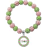 TongXin Greek Sorority Paraphernalia Gifts Sorority Bracelet Leaf Pendant Jewelry Pink and Green Bead Bracelet for Women