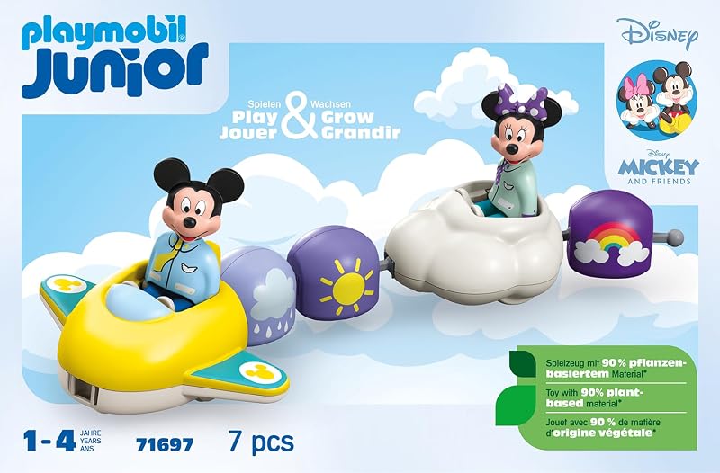 Junior & Disney 71697 Topolino e Minnie in volo tra le nuvole, giocattolo sostenibile realizzato in plastica a base vegetale, giocattolo per bambini dai 12 mesi in su