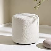 gusohey Modern Round Vanity Stool, Small Ottoman, Cute Fabric Foot Stool, Teddy Fleece Footrest, Upholstered Vanity Chair, Stool for Makeup, Bedroom, Living Room (1, Round-White)