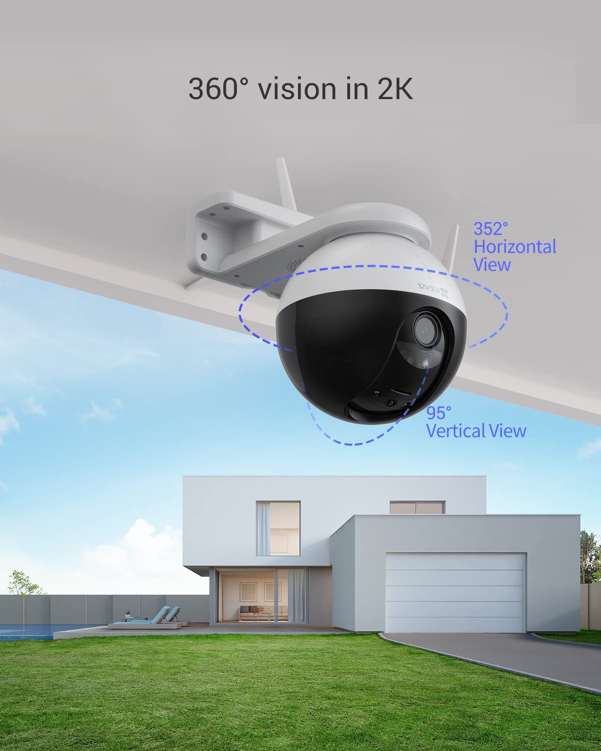 EZVIZ Outdoor Auto-Tracking Camera, 2K, 12 Pre-Set dots Tracking,360° Visual Coverage, Waterproof, Color Night Vision, AI-Powered Person and Vehicle Detection,Two-Way Talk| C8W Pro 2K (4mm)