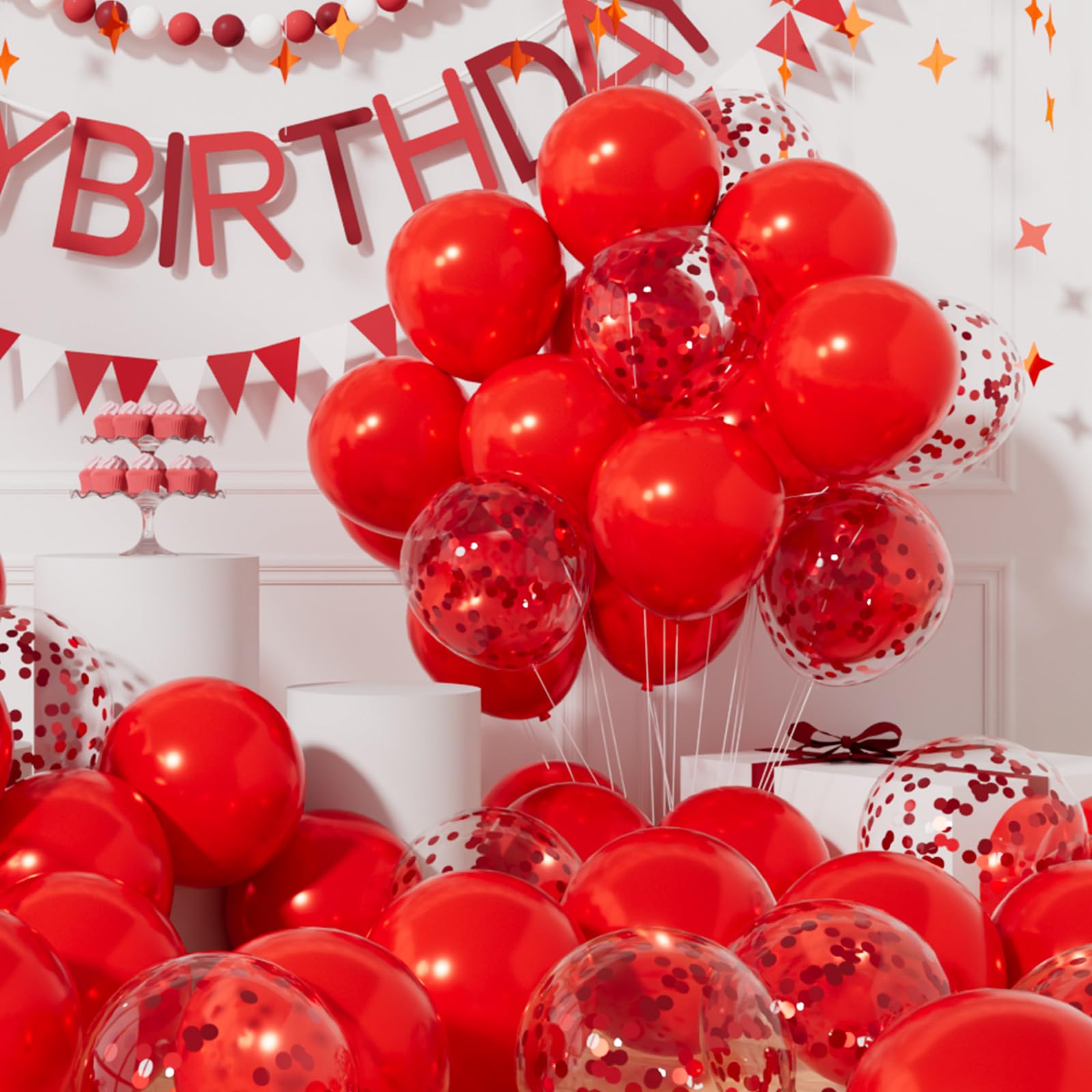 Photo 1 of * stock image for reference *
AULE Party Balloons Pack of 42-12in Red Confetti Balloons & Red Latex Balloons and 64ft Ribbons - 12 Inches Balloons Decorations Set
