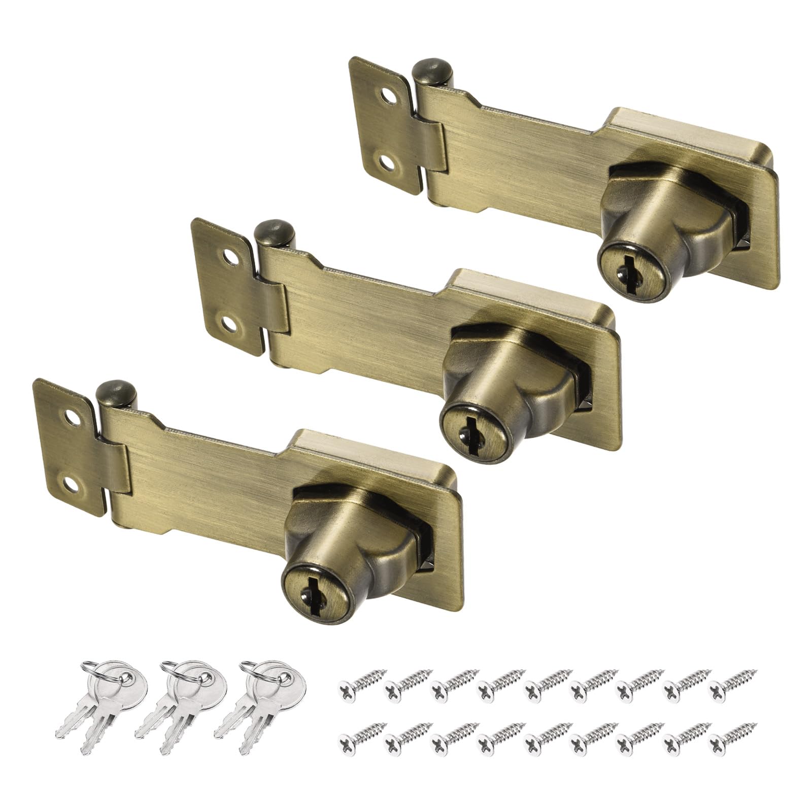 PATIKIL Keyed Hasp Locks, 3 Pack 3 Inch Twist Knob Locking Hasp Lock Metal Safety Hasp Latches for Cabinet Small Door, Keyed Different, Bronze