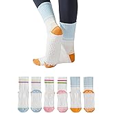 Yawlsow Pilates Grip Socks for Women Yoga Grippy Striped Color-block Non Slip Socks Sticky Barre Workout Sock with Grippers