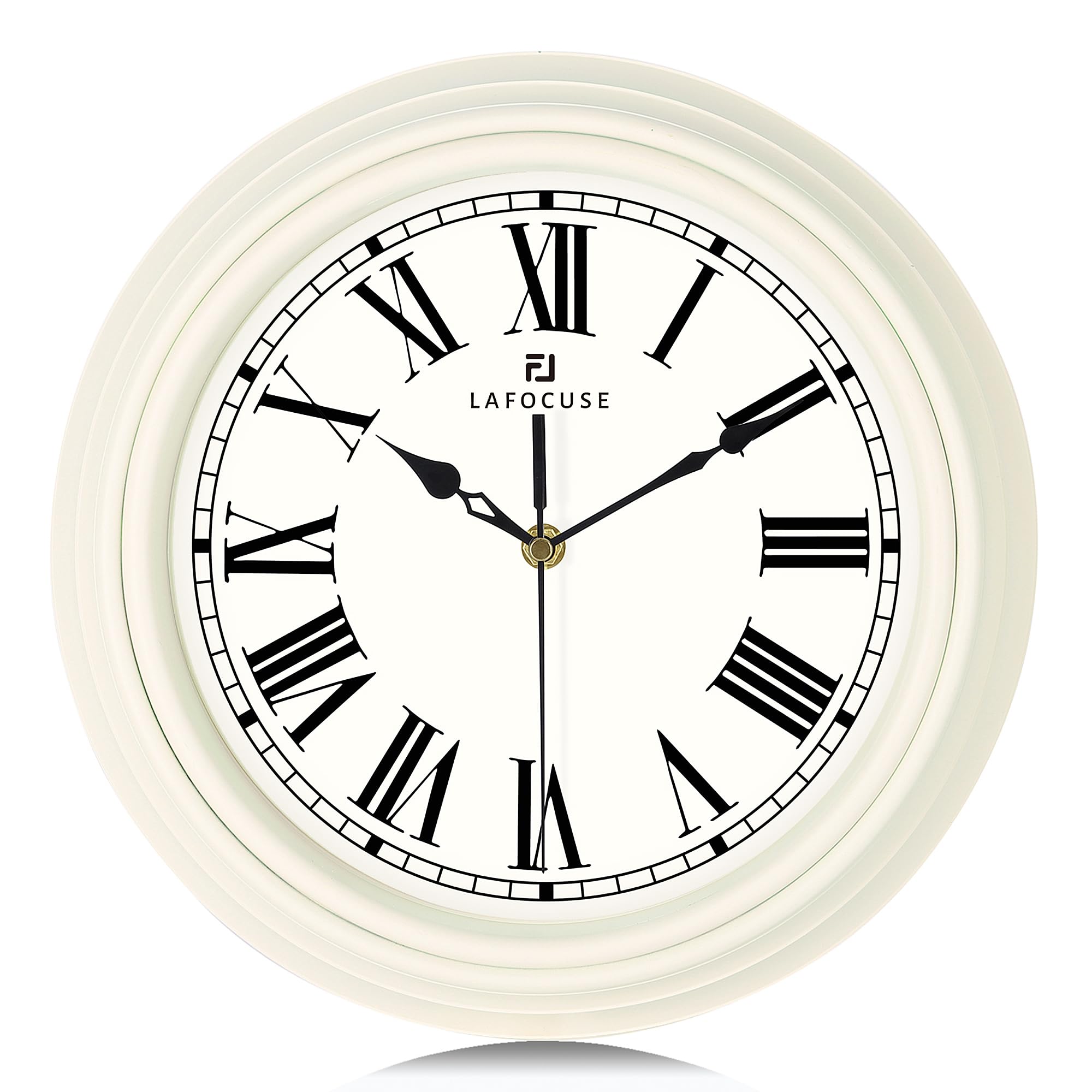 Lafocuse 12 Inch Silent Cream Kitchen Wall Clock Roman Numerals, Quartz Decorative Retro Wall Clocks for Living Room Modern Bedroom 30cm-Version 2.0