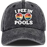 I Pee in Pools Funny Baseball Cap, Summer Outdoor Sport Sun Hat, Vintage Cotton Washed, One Size Black