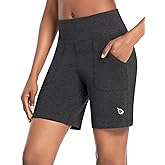 baleaf Bermuda Shorts for Women High Waisted 7'' Athletic Long Workout Running Shorts with 3 Pockets