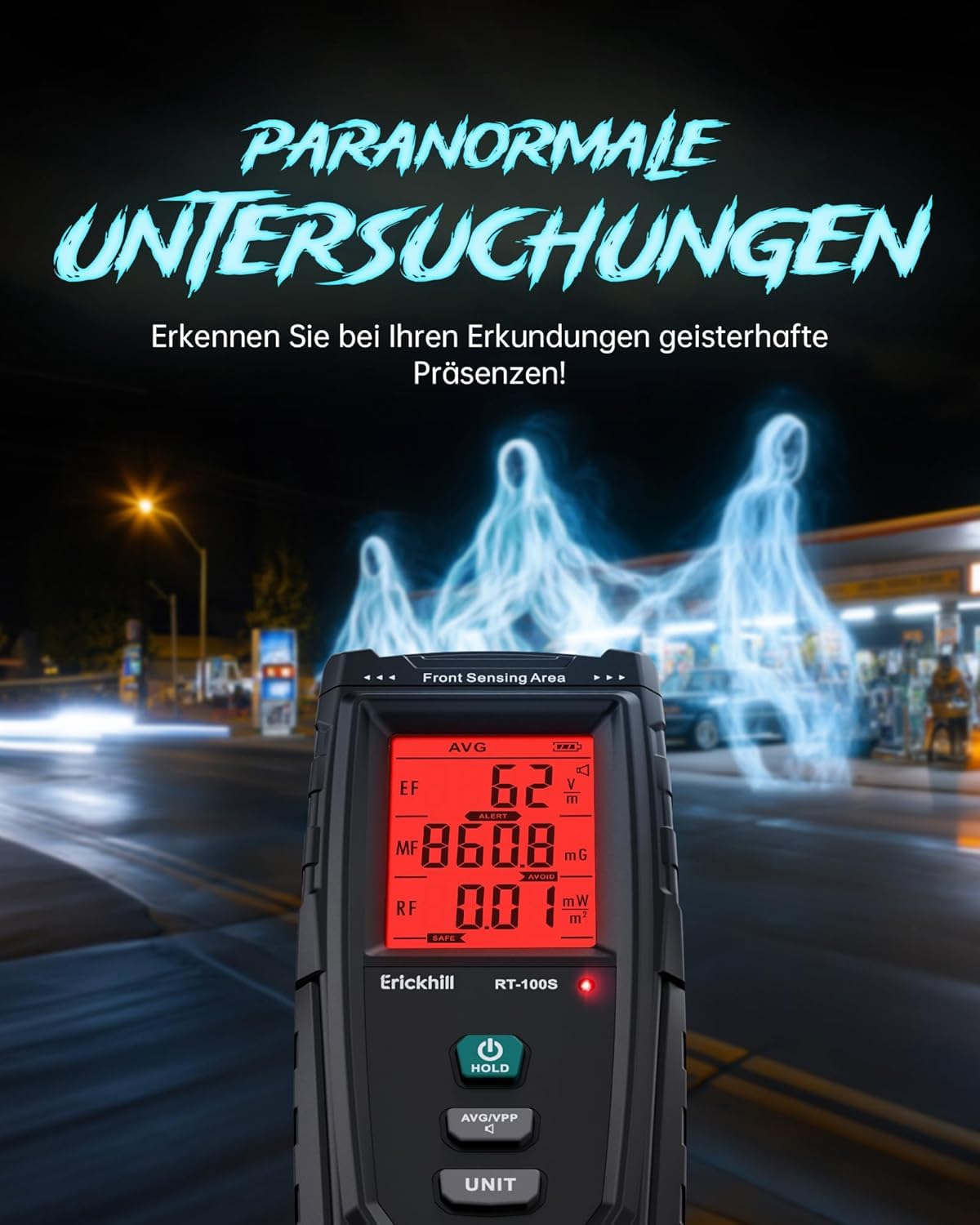 ERICKHILL EMF Messgerät RT-100S, EF/MF/RF-Prüfung, wiederaufladbarer magnetfeld, digitaler/Grafik-Dual-Interface-Strahlungsdetektor, digitaler LCD-Bildschirm, für Zuhause, Büro, Outdoor 5