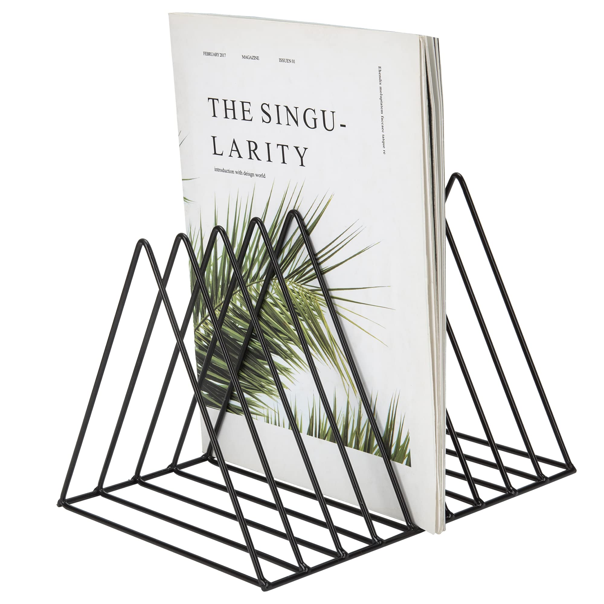 Jeesblsy Bookend, Metal Newspaper Rack, Triangle Desktop Magazine Stand, 9 Slots Book Ends Newspaper Holder Organiser Rack for Office, Documents, CD, Magazine