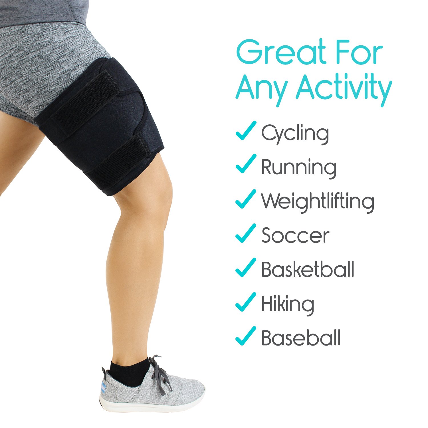 Vive Thigh Brace Hamstring Quad Wrap Adjustable Compression Sleeve