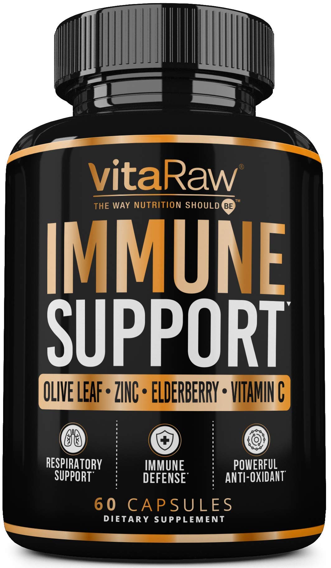 VitaRaw Immune Support Vitamins - Zinc, Elderberry, Vitamin C, Echinacea, Olive Leaf, Goldenseal | Powerful Immunity Booster Capsules for Adults | Immune System Booster Supplement