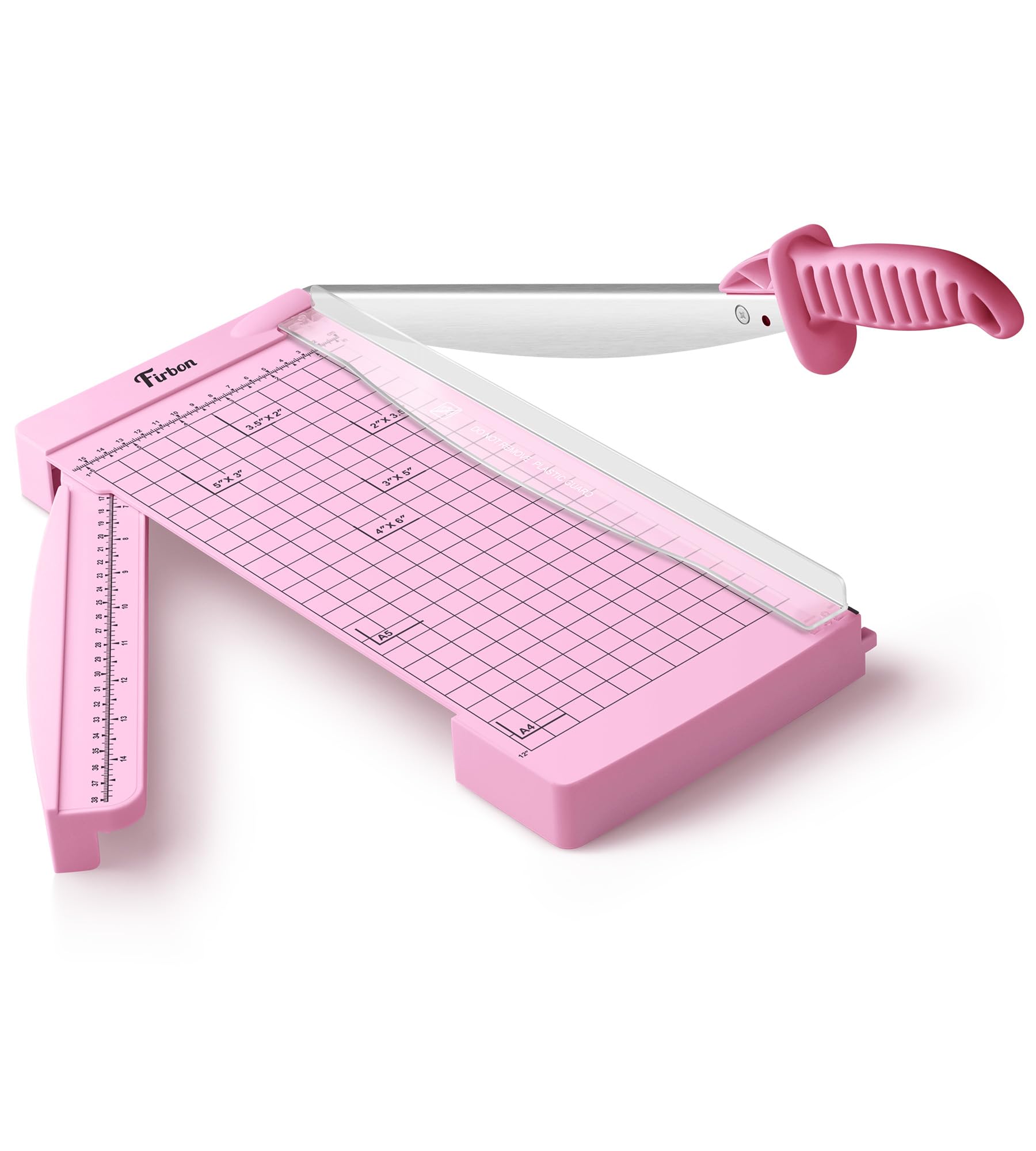 Photo 1 of Firbon 12" Guillotine Paper Cutter with Hidden Ruler, Compact Heavy Duty 12-Sheet Capacity Trimmer for Cardstock, Photos, Scrapbooking, Office, Classroom, Studio (Pink)