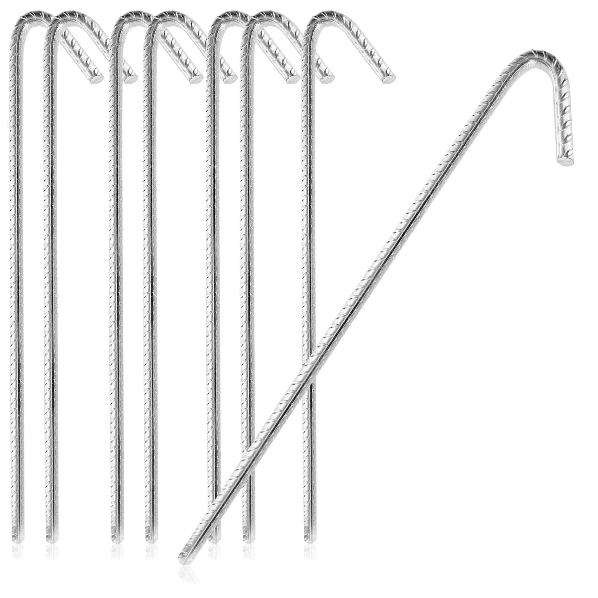 COM-FOUR® 8x XL ground anchors made of solid steel, J-shape 42 cm, Ø 1 cm - galvanized ground anchors for tents, gazebos, bouncy castles, trampolines, reinforcement rods, stable and rustproof
