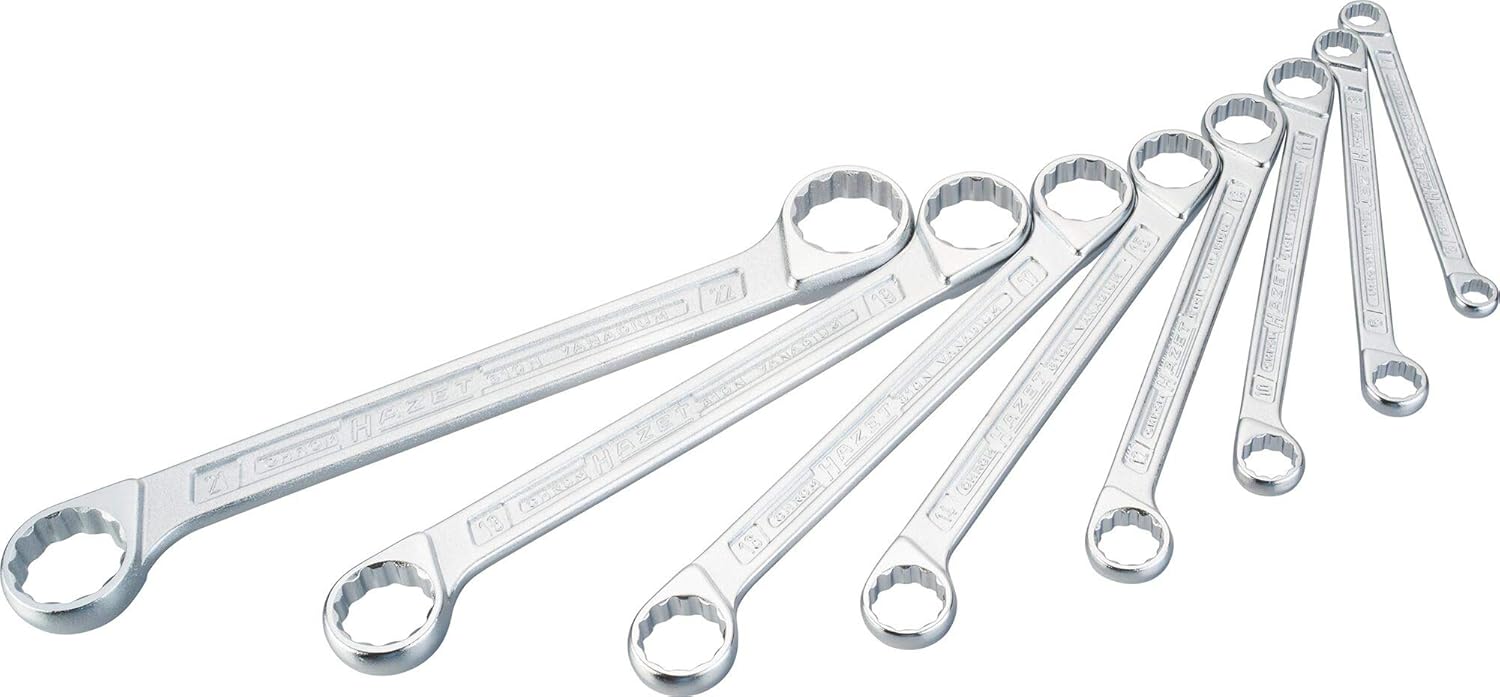 HAZET 610N/8 12-Point Traction Profile Polished Head Double Box-End Wrench Set - Chrome-Plated, 8 Einzelteile