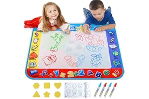 Alago Aqua Coloring Mat,Kids Toys Large Water Painting Mat,Toddlers Doodle Pad with 4 Colors,Gifts for Girls Boys Age 3 4 5+ Years Old,4 Pens,Drawing Molds and Booklet Included