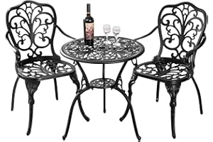 Withniture Bistro Table and Chairs Set of 2 with Umbrella Hole,Cast Aluminum Patio Bistro Sets 3 Piece,Outdoor Bistro Table Set,Patio Furniture Set for Front Porch Set,Garden(Butterfly Black)