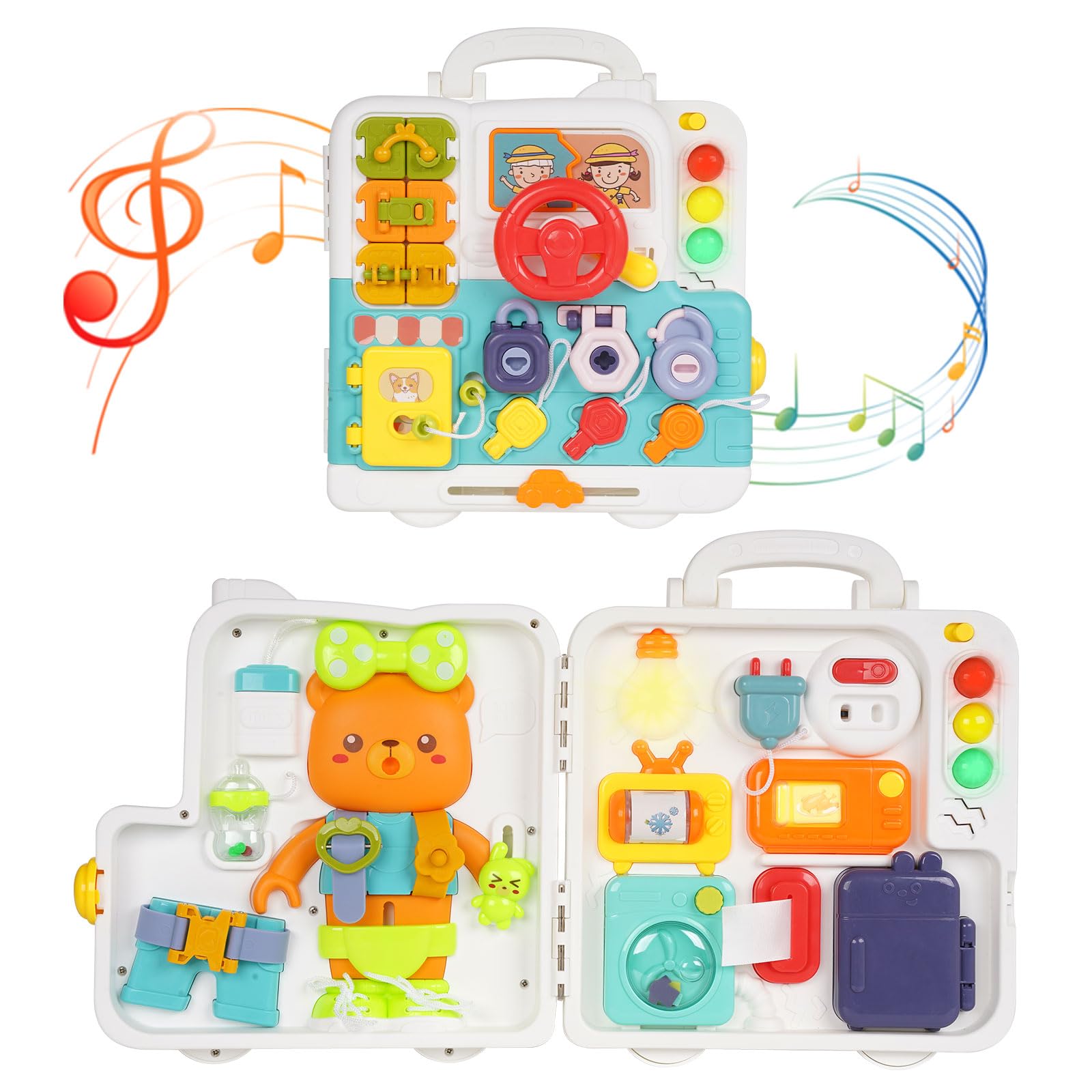 Photo 1 of Toddler Busy Board Toys with Light Sound Montessori Sensory Travel Toys Kids Fine Motor Skill Learning Activity Board Early Educational Toy Motor Skills Developmental Toy Birthday Gift for Boy Girl