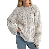 Women's Oversized Cable Knit Sweater Crewneck 2025 Fall Chunky Pullover Sweaters Top Casual Loose Trendy Knit Outfit