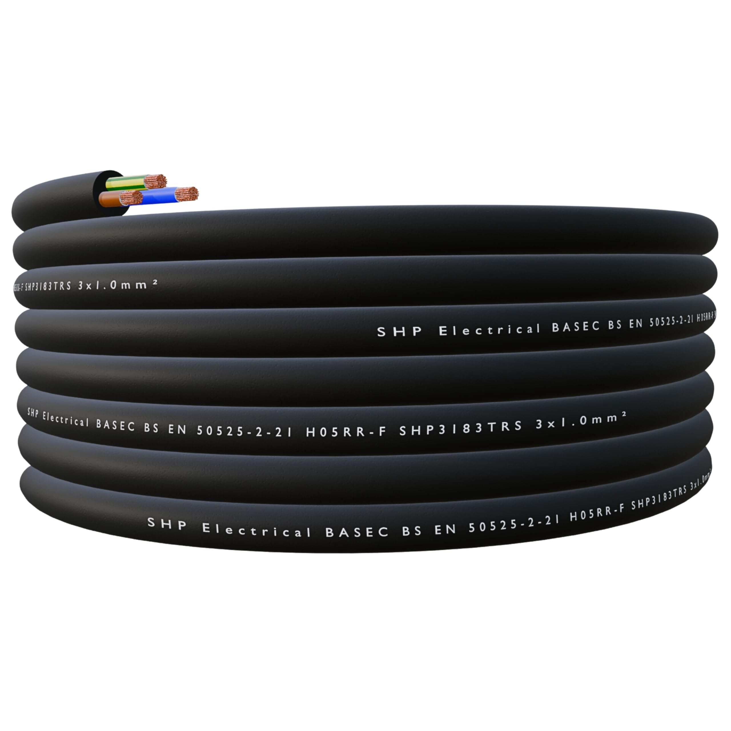 SHPELEC® H05RR-F 3 Core Flexible Rubber Cable - Premium Electrical Wire for Indoor and Outdoor Use - 1.0mm, 1.5mm, 2.5mm 5m, 10m, 20m (1.0mm 25m)