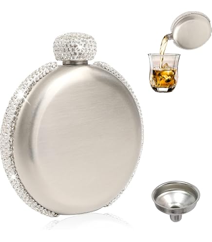Hillside-Kit 6oz Stainless Steel Booze Shot Flask With AB Crystal Lid - Portable Party Flask For Women & Men