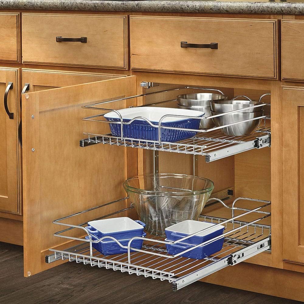 Amazon Com 22 Inch Deep 2 Tiered Wire Baskets Cabinet Organizer