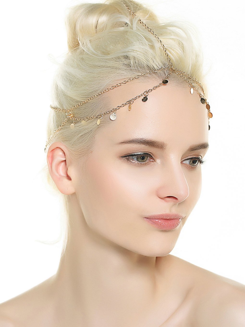 Aukmla Gold Small Coins Hair Chain Boho Festival Wedding Headpiece Head Chain Spring Summer Christmas Headchain Gold Hair Jewelry for Women and Girls : Beauty