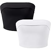 OLCHEE Womens 2 Pack Tube Tops Seamless Ribbed Strapless Bandeau Top Fold Over Slim Fitted Summer Going Out Shirt