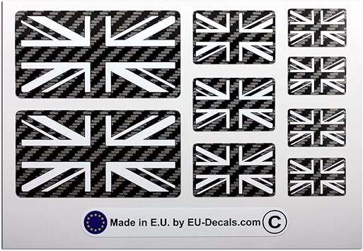 9x Uk Union Jack Flags Carbon Fiber Background And White Laminated Decal Sticker For Helmet And Bike Miovespa Collection Amazon Co Uk Car Motorbike