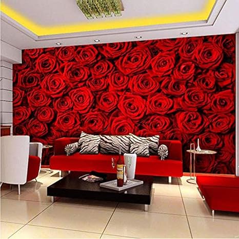 Amazon Co Jp 防水 取り外し可能な8d 5dロマンチックな赤いバラの花の壁画3d壁の写真壁画壁紙結婚式の部屋3d壁壁画壁紙 1x100cm ホーム キッチン