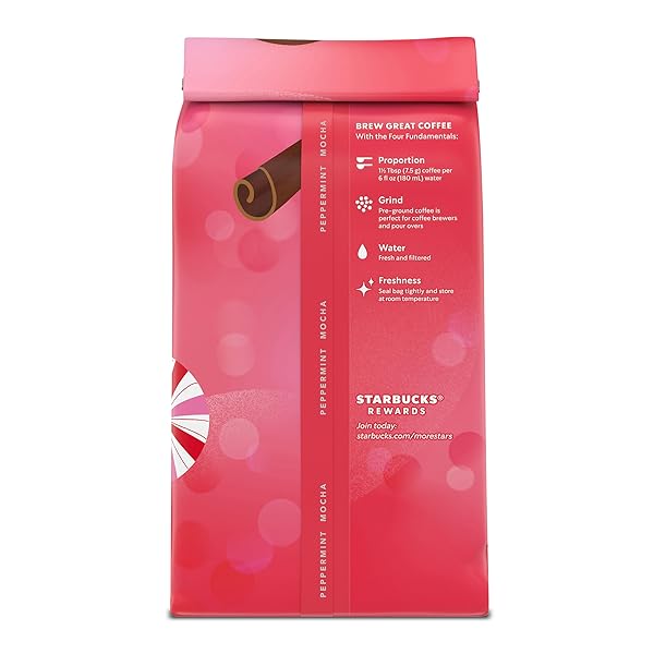 STARBUCKS GROUND COFFEE, PEPPERMINT MOCHA NATURALLY FLAVORED COFFEE, 100% ARABICA, LIMITED EDITION HOLIDAY COFFEE, 1 BAG (11 OZ)
