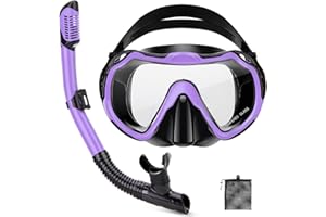 PIYAZI Snorkeling Gear for Adults, Adult Snorkel Set with Panoramic Anti-Leak and Anti-Fog Tempered Glass Snorkel Mask, Dry Top Snorkel, Snorkle Mask Set Adult with Mesh Bag Ear Plug for Snorkeling