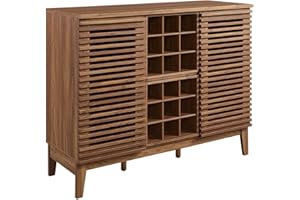Modway Render Mid-Century Modern Wine Bar Cabinet in Walnut, 17 x 46 x 37
