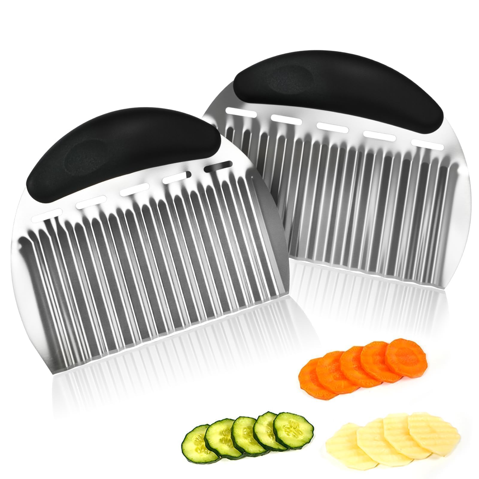 Photo 1 of 2PCS Large Crinkle Cutters, Heavy Duty Stainless Steel Crinkle Cutter with Ergonomic Non-Slip Handle, Professional Wavy Cutter for Veggies, Potatoes, Carrots, Cucumbers