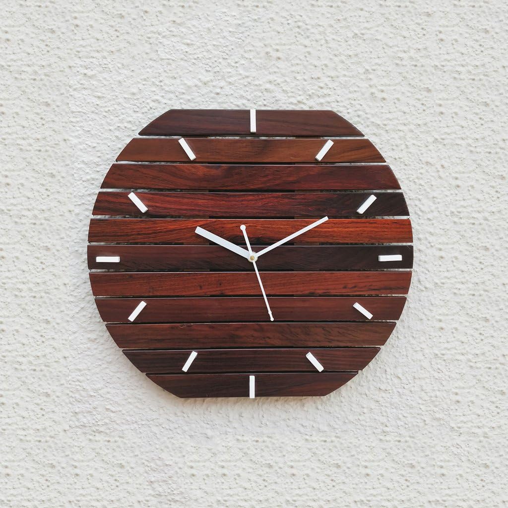 HANDMADA Wood Wall Clock - Kanha Oval, 14 x 12 inch (35.6x30cm), 100% Natural Wooden Clock for Living Room, Home and Office, Antique and Designer Wall Clock