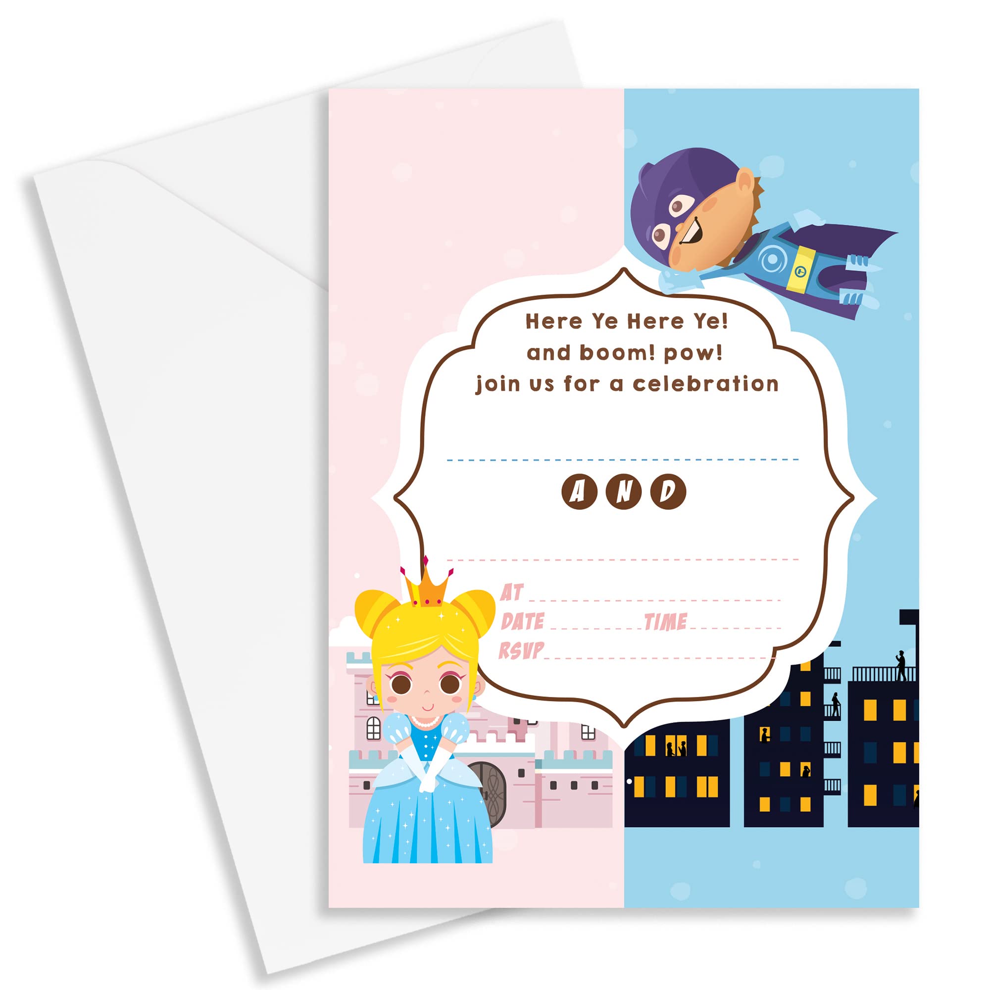 Strivee Kids Princess and Superhero Birthday Party Invitations for Girls or Boys | Children Joint or Single Party Invites (10 Pack)