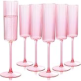 Joyido 36 Pack Pink Plastic Champagne Flutes - 6oz Ribbed Disposable Champagne Glasses - Clear Pink Vintage Mimosa Glasses with Long Stem Elegant & Lightweight for Wedding Party