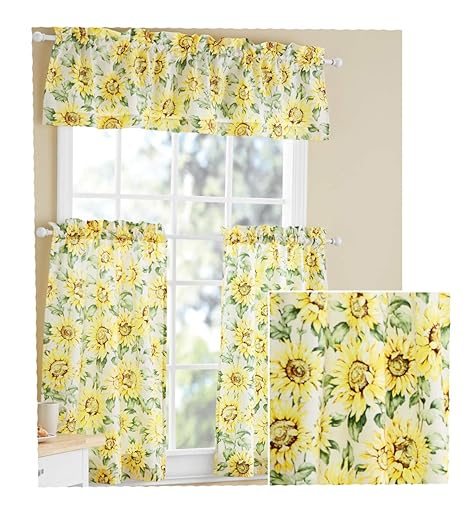 5 Pcs Set America Sunflower Printing Kitchen Window Curtain Set