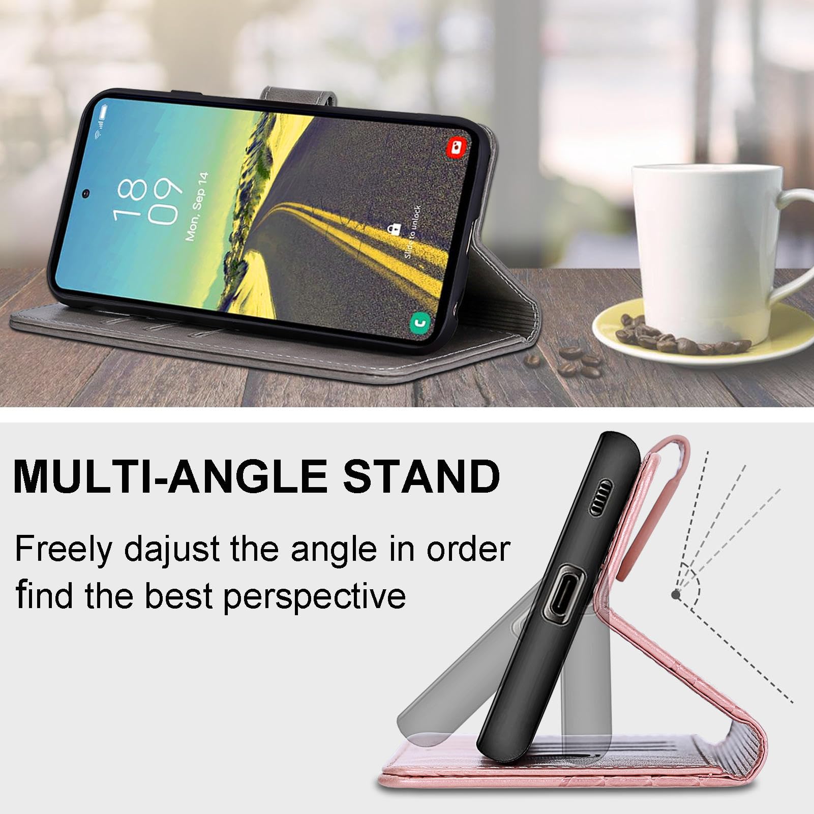 Handyhülle für Google Pixel 10a Hülle, Premium Leder Flip Klappbare Stoßfeste Magnetische [Standfunktion] [Kartenfächern] Schutzhülle Tasche, Roségold 3D 6